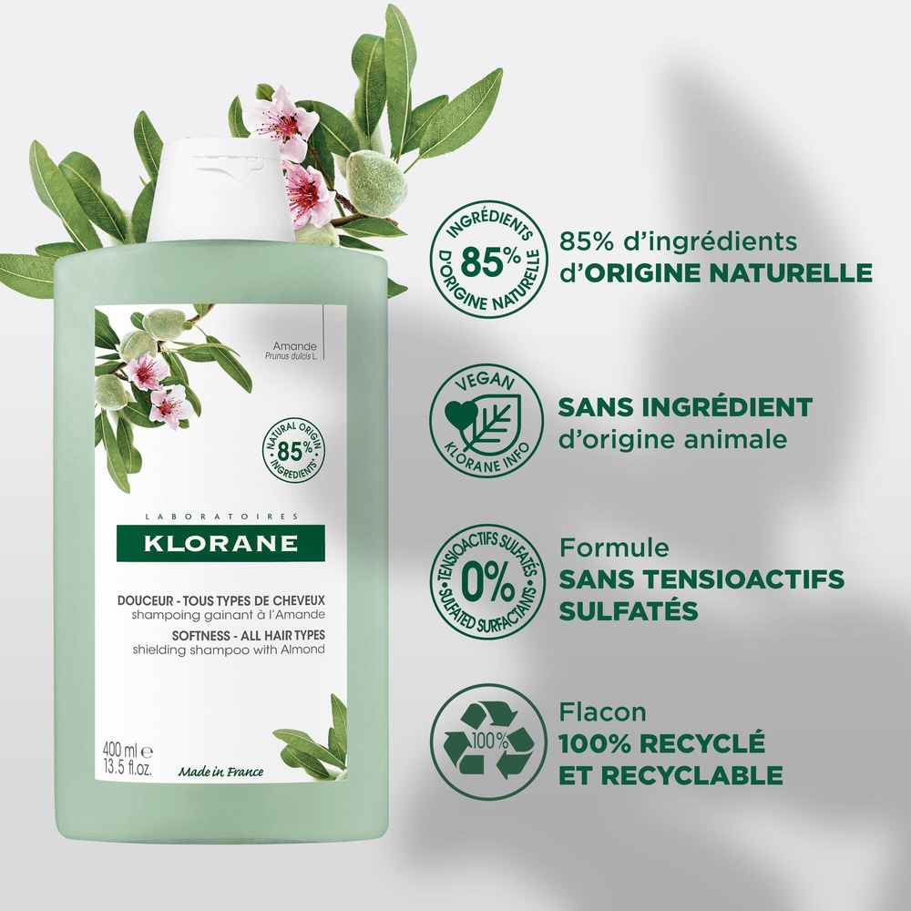 Klorane Amande - Shampooing gainant Douceur et B rillance Dès 3 ans 400ml Shampooing