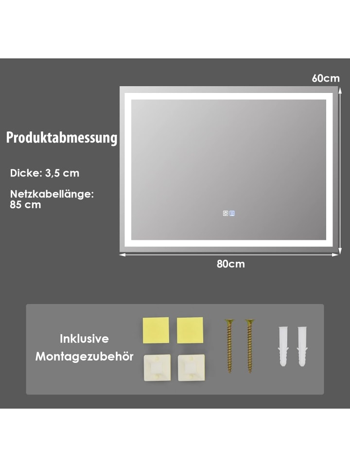 COSTWAY LED-Spiegel in Silber günstig kaufen 60 cm