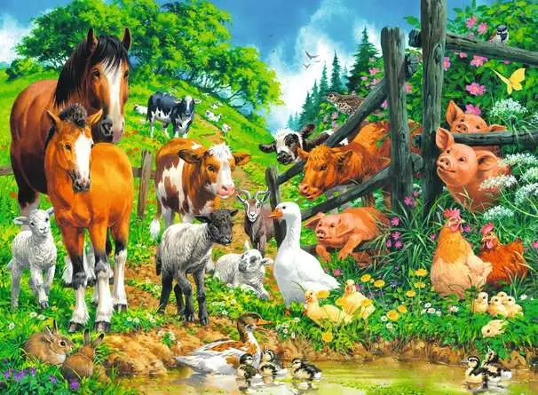 Kinderpuzzle ab 6 Jahren - Versammlung der Tiere - 100 Teile