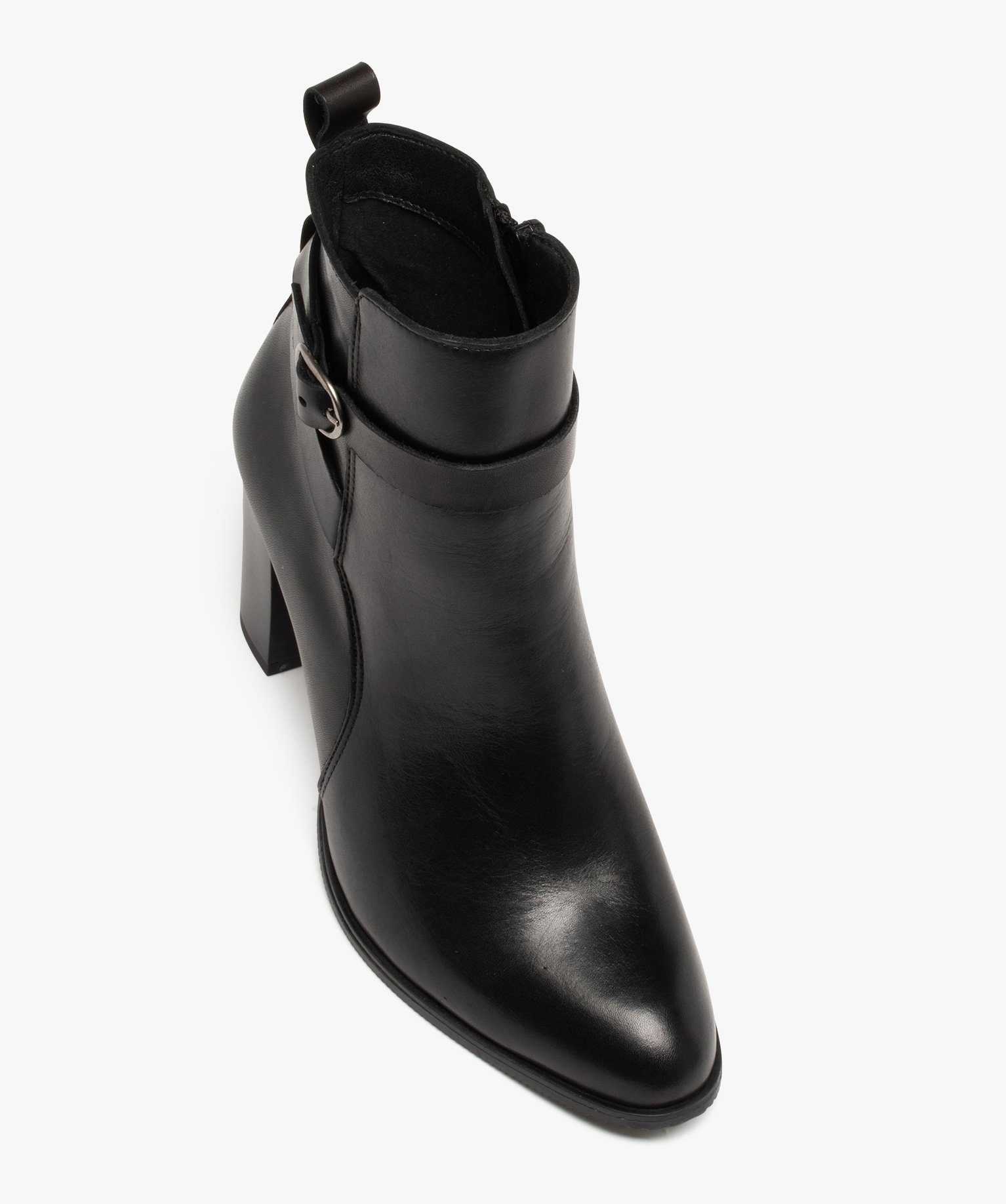 Boots femme en cuir uni à talon haut et brides fantaisie - ... noir | GEMO