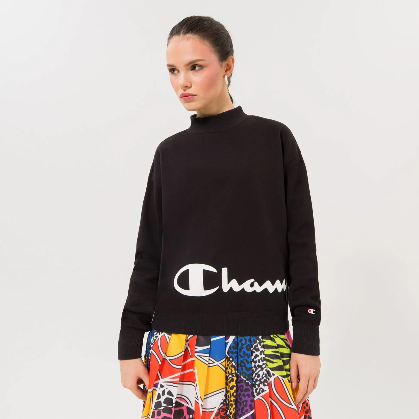 CHAMPION SWEATSHIRT MOCK TURTLE NECK LONG SLEEVES Schwarz