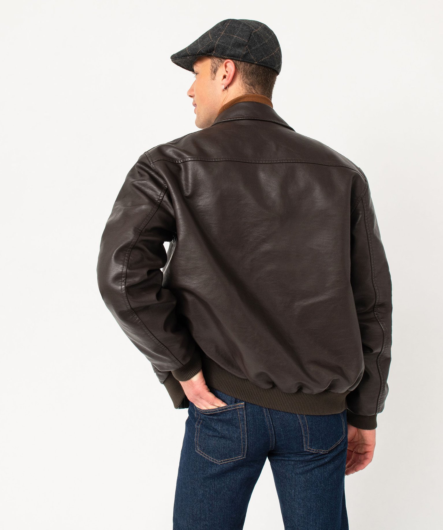 Blouson en cuir imitation avec larges poches homme marron | GEMO