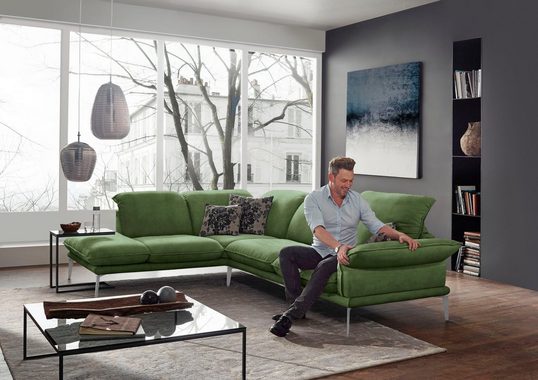 W.SCHILLIG Ecksofa sherry, Kopfstützenverstellung, Winkelfüße in Chrom glänzend, Breite 302 cm
