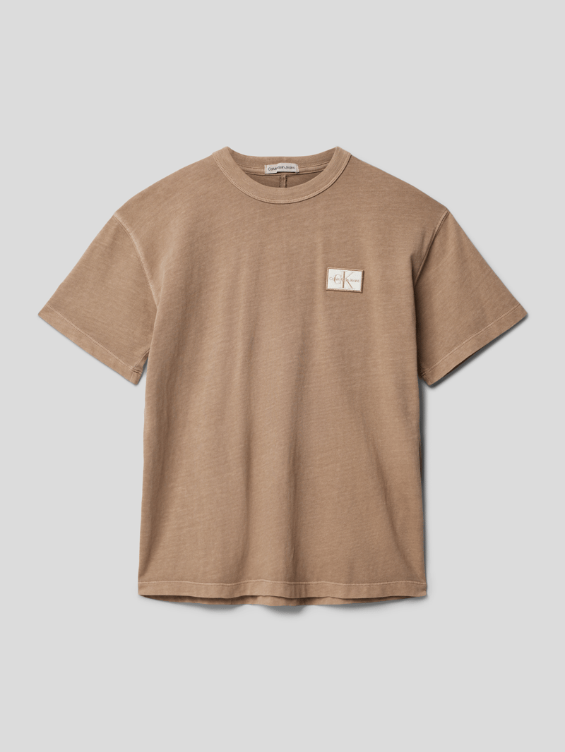 T-Shirt mit Label-Patch Modell 'BADGE MINERAL' in schokobraun