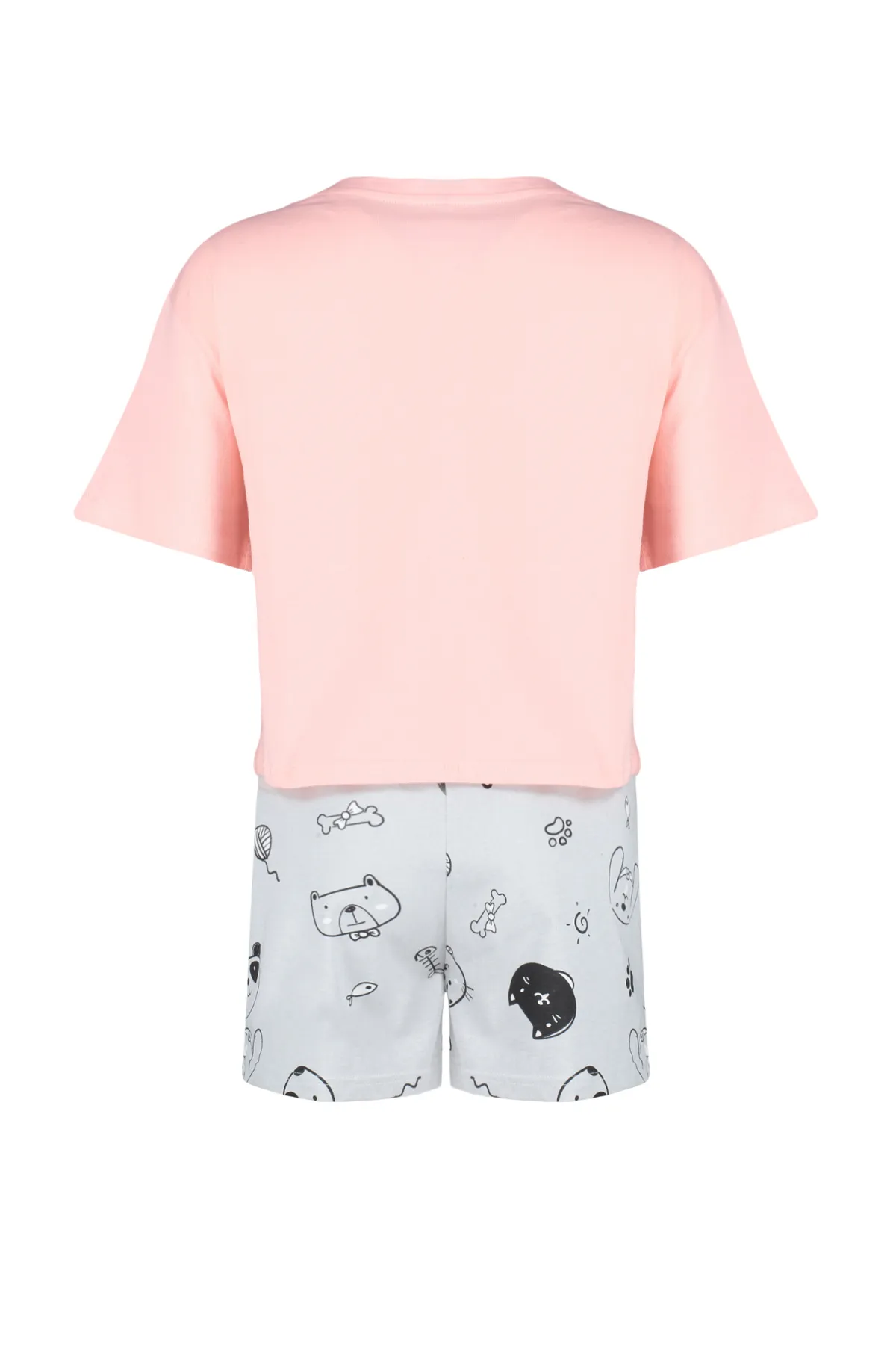 Trendyol Collection  Rosa-graues Strickpyjama-Set aus 100 % Baumwolle mit Slogan-Aufdruck THMSS24PT00020