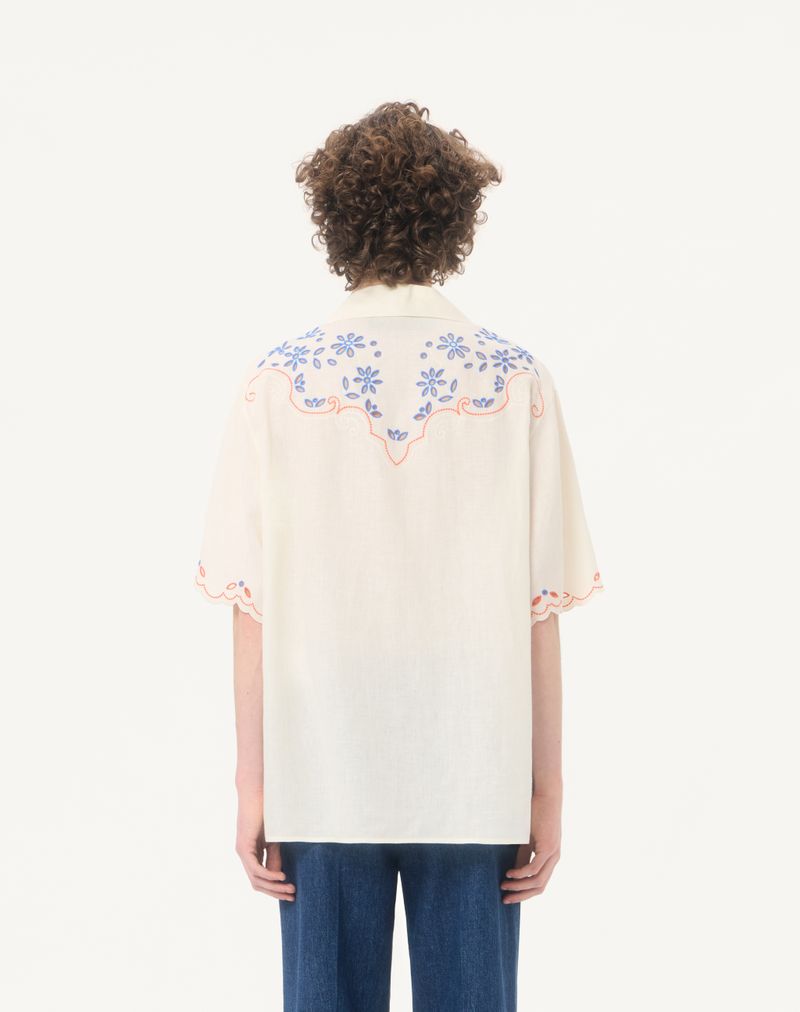 Camisa de boliche Valentino St. Gallen em linho com bordado do logotipo V.