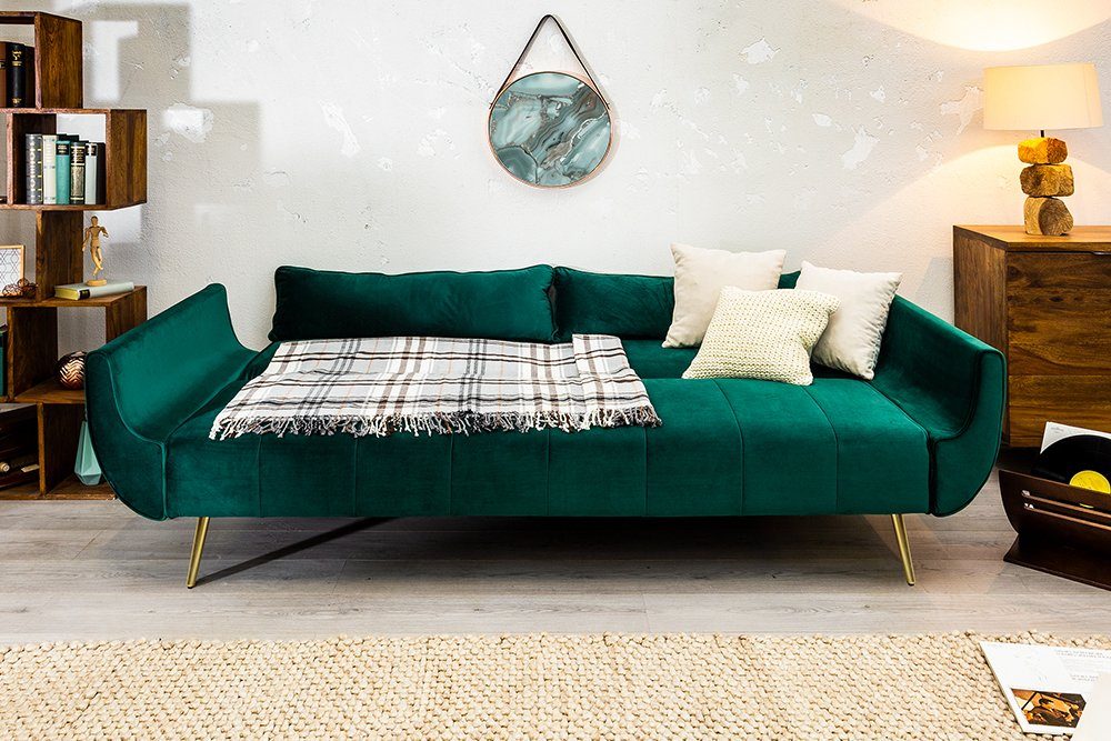riess-ambiente Schlafsofa DIVANI 220cm smaragdgrün / gold, Einzelartikel 1 Teile, Wohnzimmer · Samt · 3-Sitzer · Couch mit Bettfunktion · Retro Design