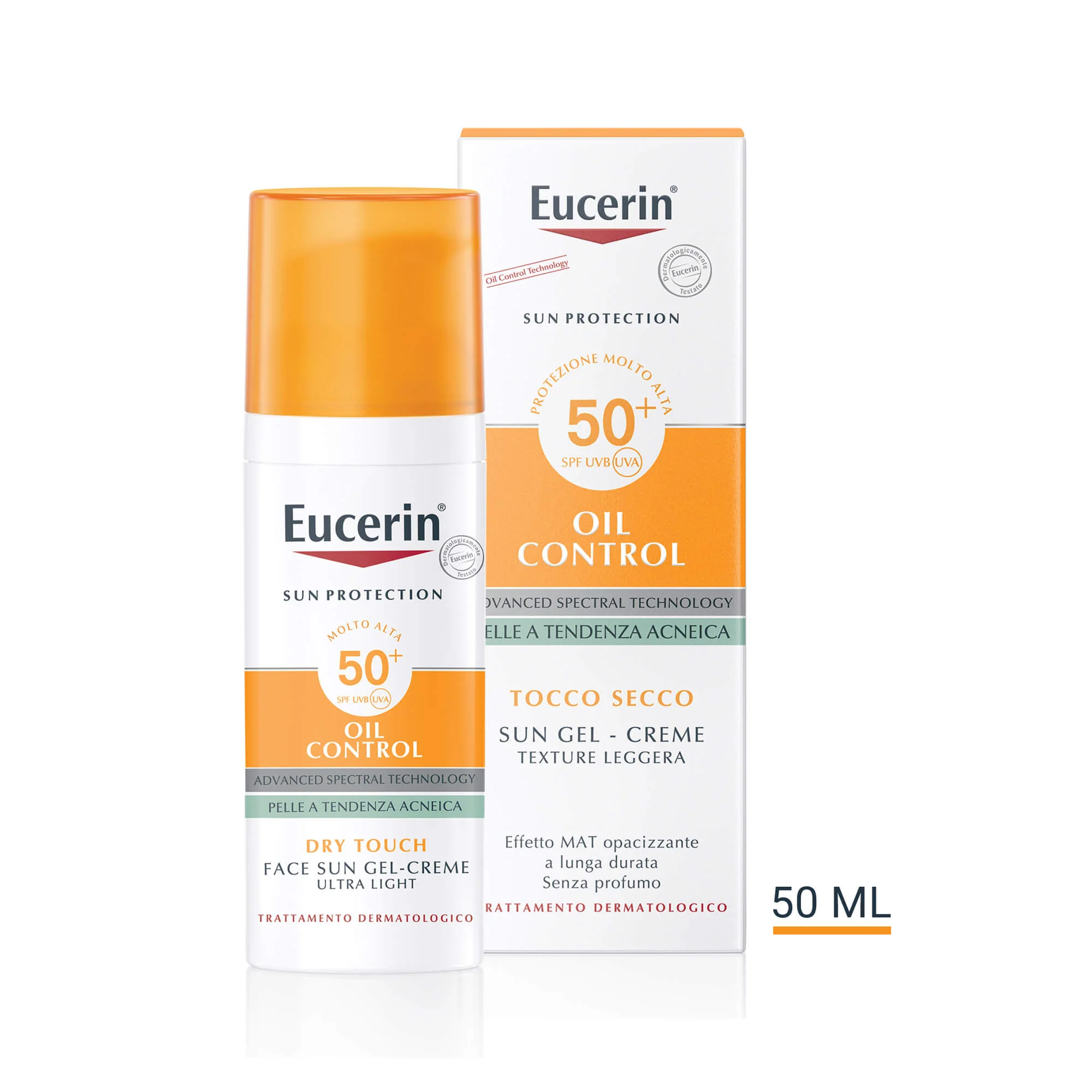 Gel-crema facial de alta protección con control de grasa y tacto seco SPF50+.