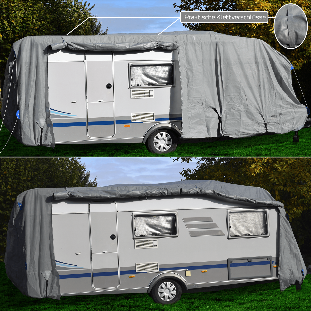 Green Yard GreenYard® Wohnwagen Abdeckplane mit Reflektoren Größe XXL | 730 x 250 x 220 cm
