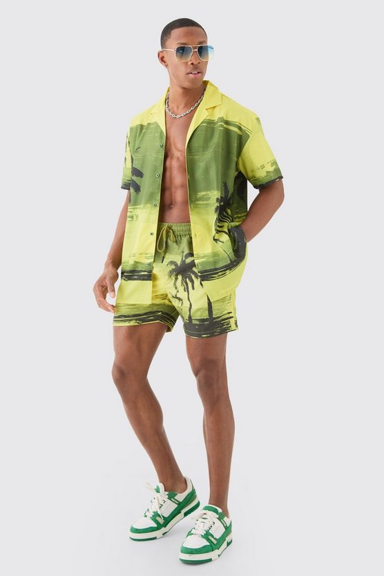 Oversize Hemd & Badehose mit Palmen-Print