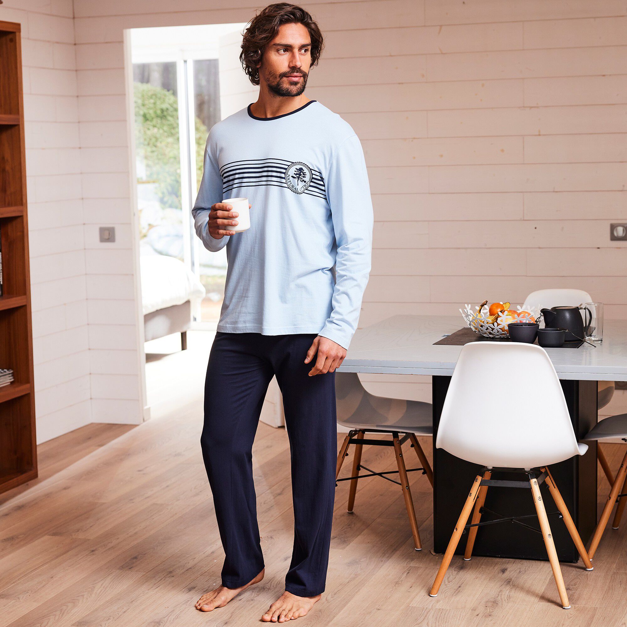 Pyjama pantalon jersey coton manches longues