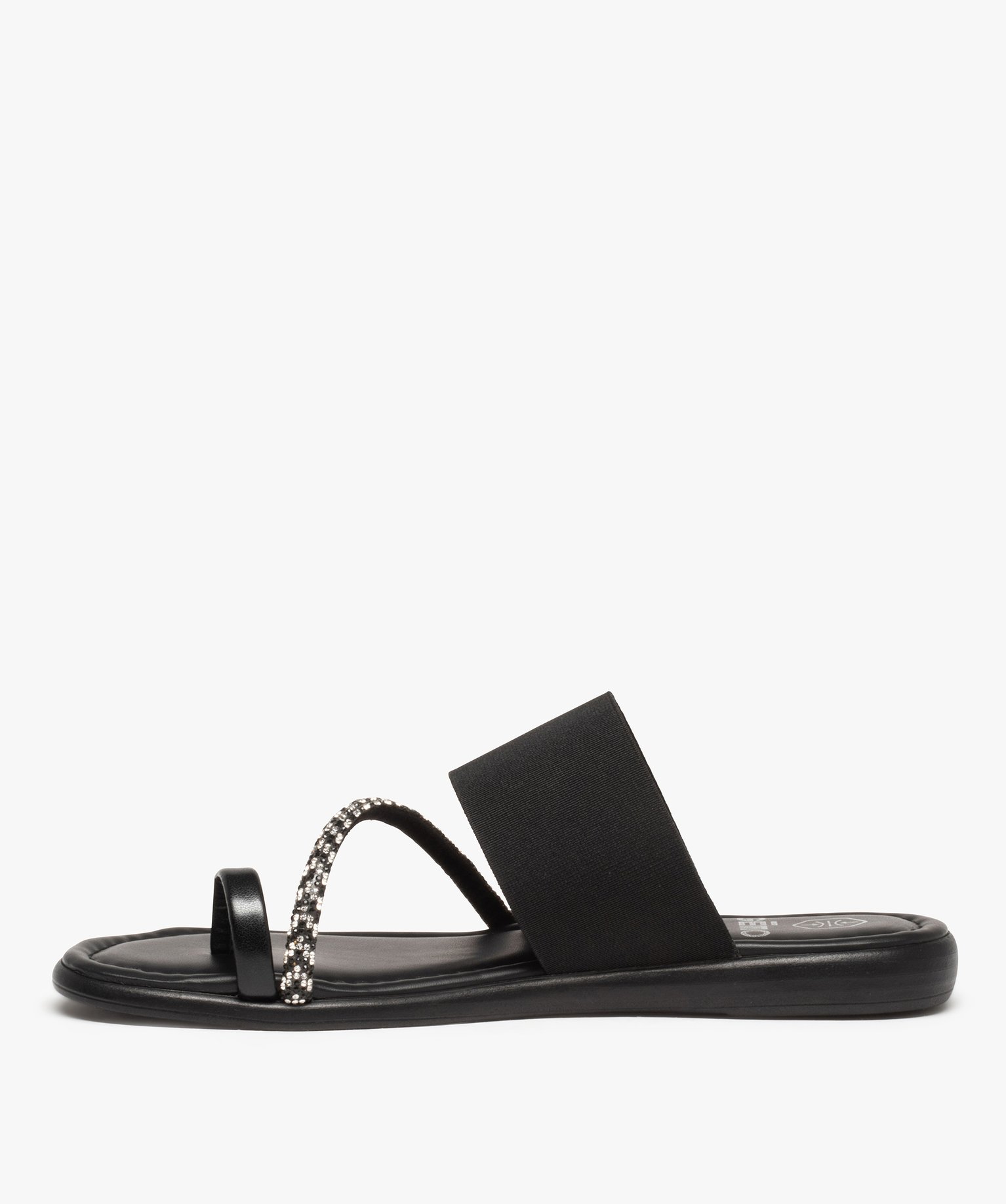 Mules femme avec bride à strass et bride élastique noir | GEMO