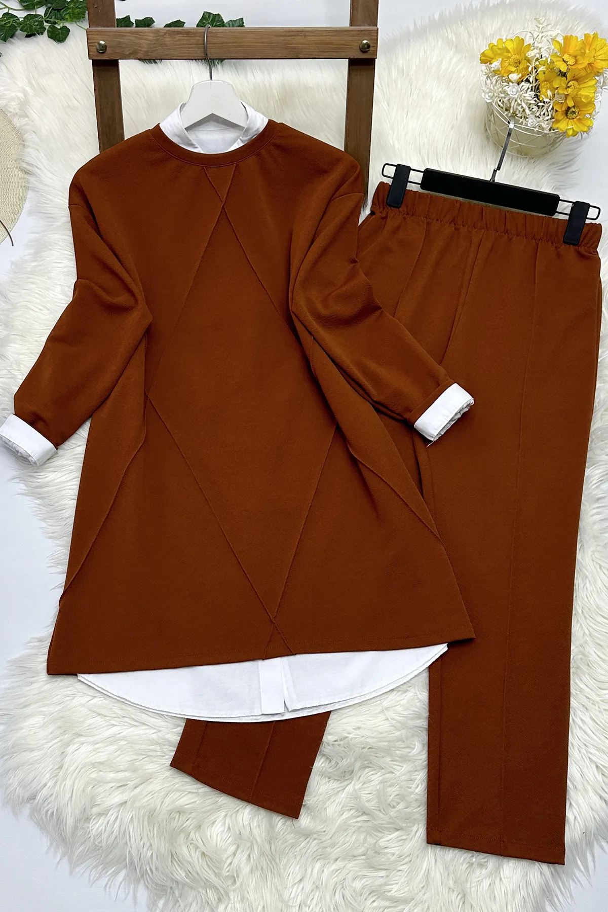 MODAQU  Çimalı Crepe Doppelset - Hellbraun