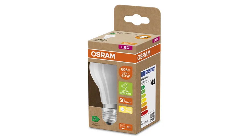 OSRAM LED LAMPS ENERGY CLASS A ENERGY EFFICIENCY FILAMENT CLASSIC A 60  4 Watt/3000 K E27