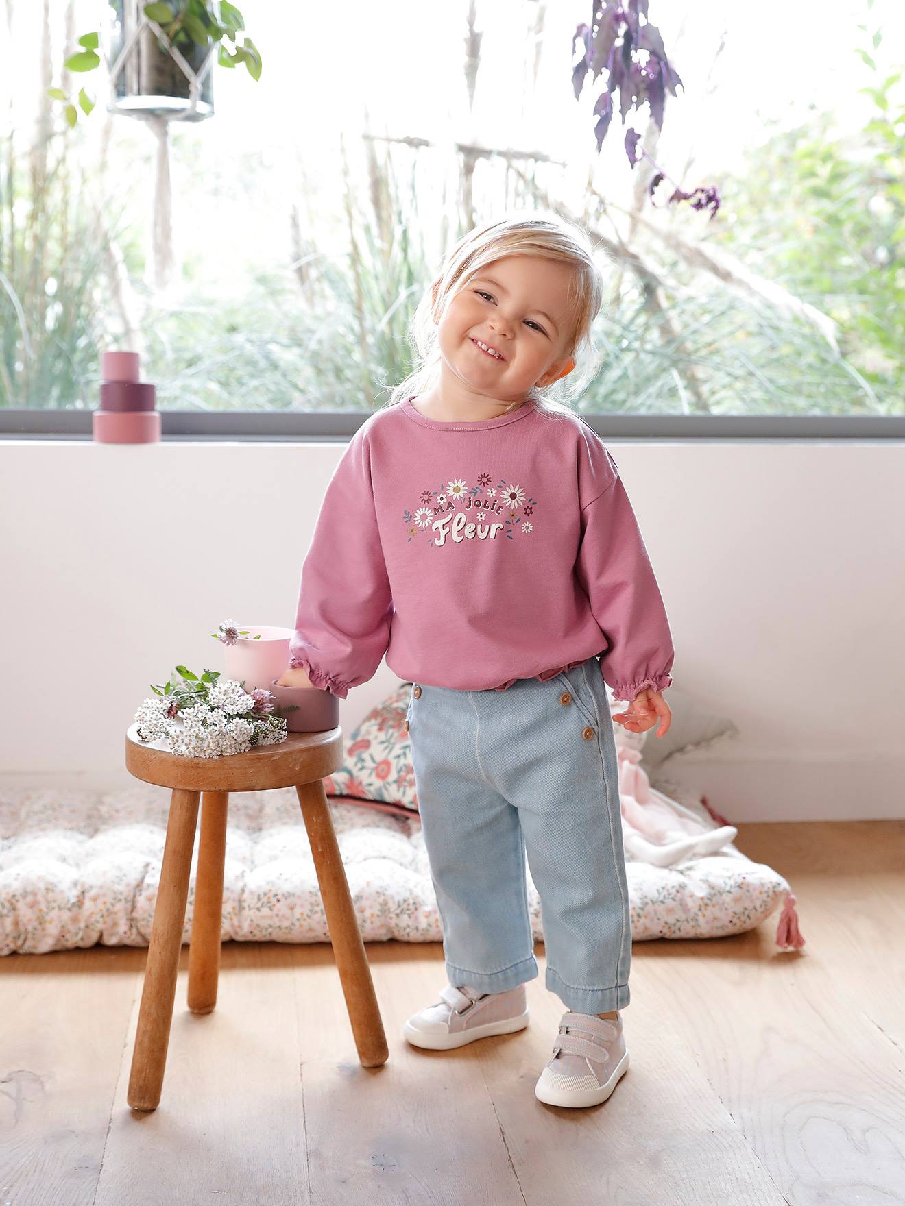 Pantalon large bébé à pont en denim double stone