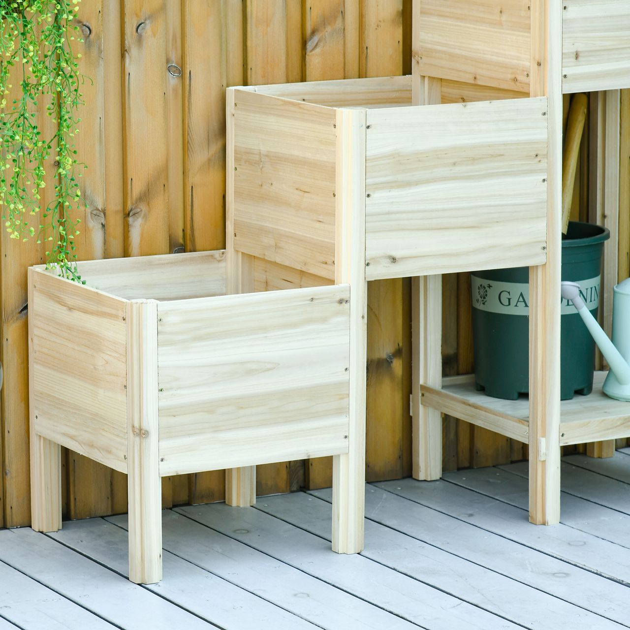 Outsunny Hochbeet 3 Etagen Pflanzkübel Pflanzkasten aus Holz für Garten Balkon