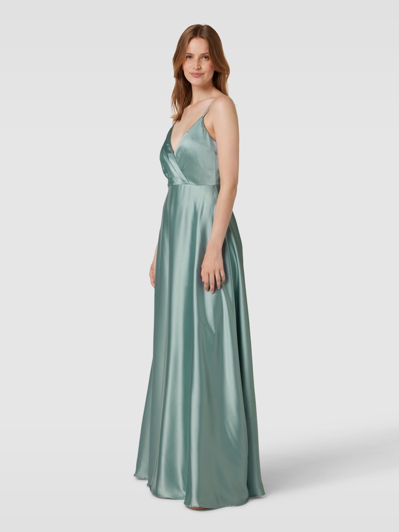 Abendkleid mit V-Ausschnitt in olivgrün meliert