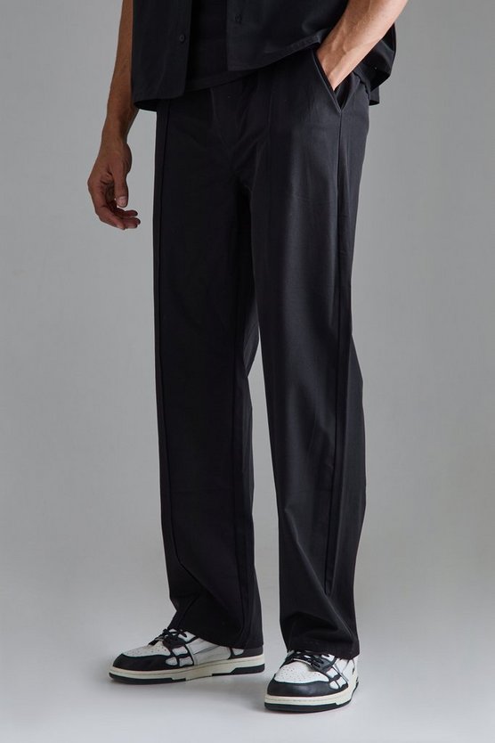 Elasticated Waist Technical Stretch Relaxed Pintuck Trouser