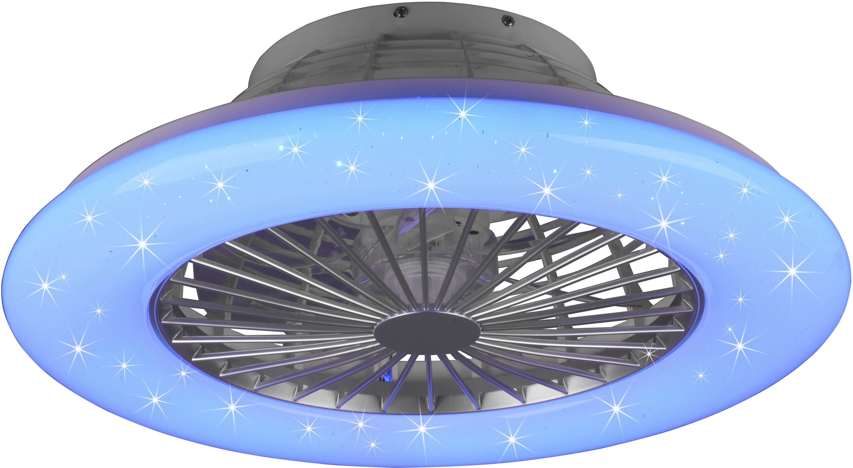 TRIO Leuchten LED Deckenleuchte Stralsund, Farbwechsel, Memoryfunktion, Nachtlichtfunktion, Ventilatorfunktion, LED fest integriert, warmweiß - kaltweiß, Deckenventilator mit 3 Stufen, Fernbed., Lichtfarbe einstellbar, RGBW