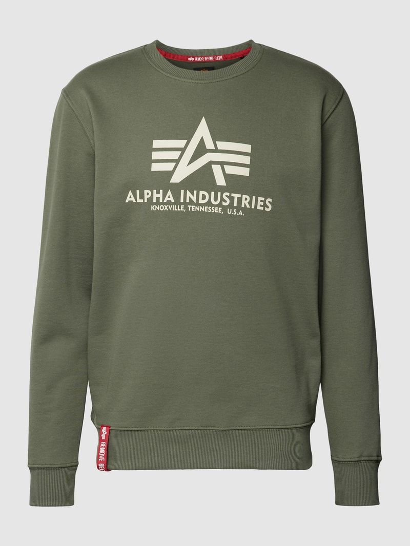Sweatshirt mit Label-Print Modell 'BASIC' in olivgrün