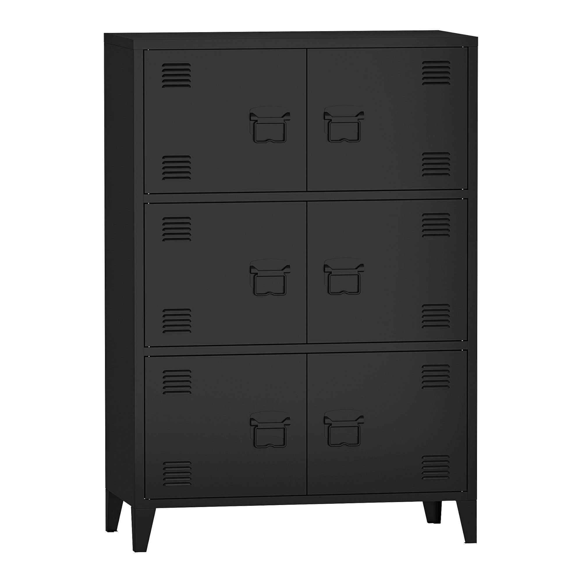en.casa Mehrzweckschrank Hamina Büroschrank mit 6 Türen 80x140x113 cm Schwarz