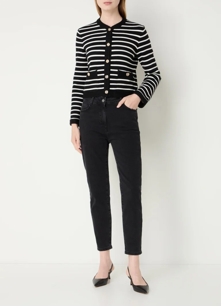 Cardigan Maje din tricot fin cu amestec de lână, cu buzunare aplicate și imprimeu cu dungi.