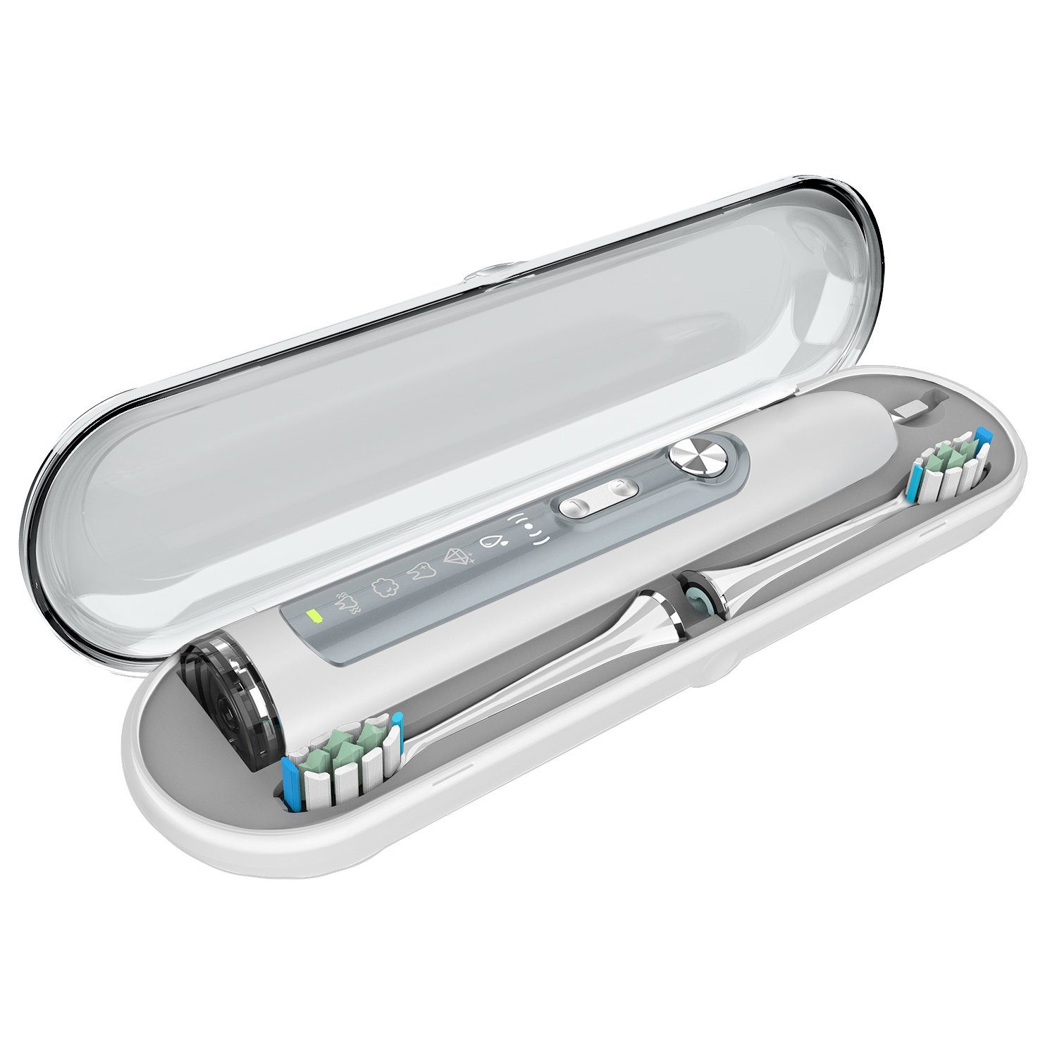 Promedix Schallzahnbürste PR-750, Aufsteckbürsten: 3 St., inkl. Ladestation & Reise-Etui; 5 Putzprogramme; Timer-Funktion; IPX7