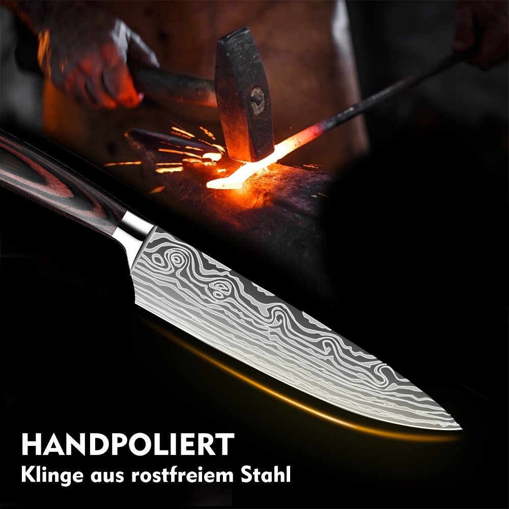 MDHAND Messer-Set Professionelles Küchenmesser (Set, 5-tlg), 7CR17 Edelstahl - Rostfrei