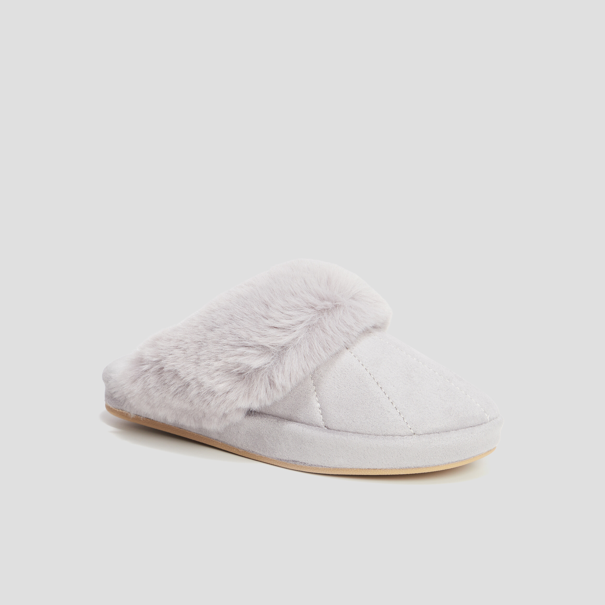 Chaussons mules avec fourrure mauve femme | La Halle