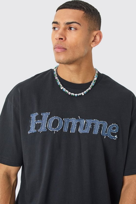Oversize T-Shirt mit Denim-Applikation