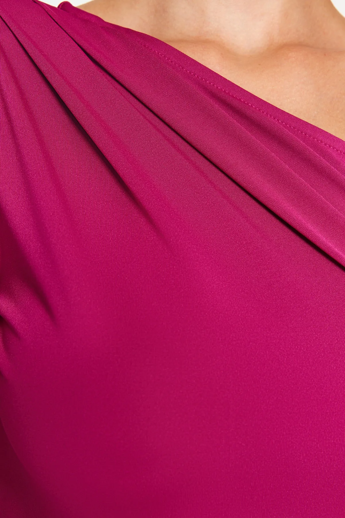Trendyol Collection  Fuchsia Asymmetrischer Kragen Langarm Stretch Strick Body mit Druckknöpfen TWOAW22BD0080
