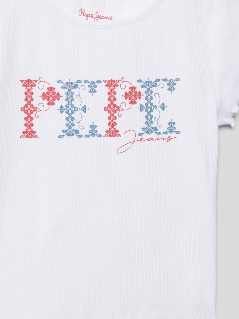 T-Shirt mit Label-Print Modell 'NATALIE' in weiß