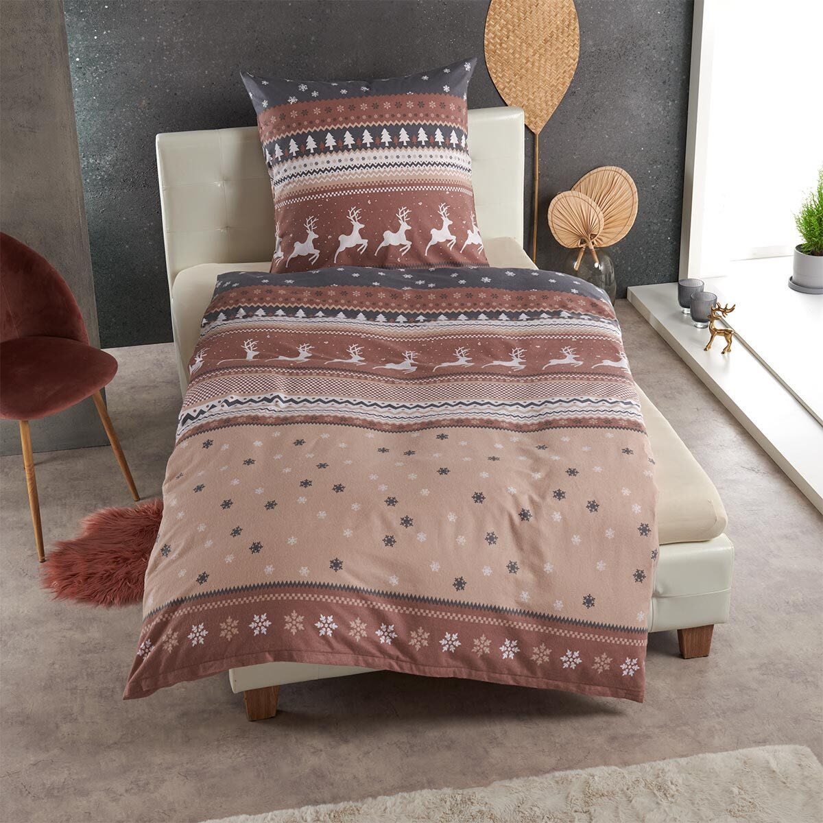 Traumschlaf Basic Biber Bettwäsche Winterland beige