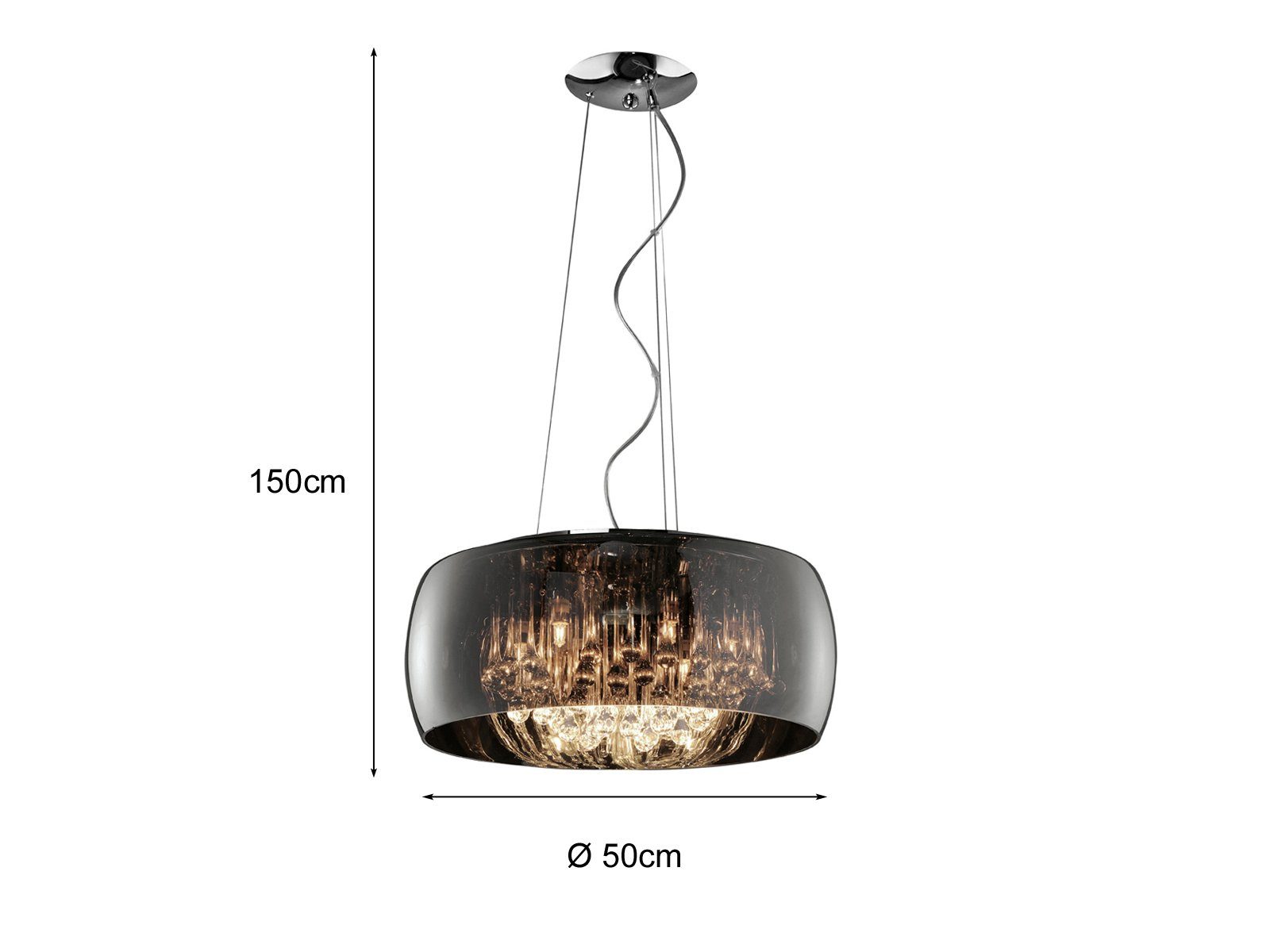 meineWunschleuchte LED Pendelleuchte, LED wechselbar, Warmweiß, Designer-lampen Lampenschirm Rauch-glas Kristall übern Esstisch, Ø50cm