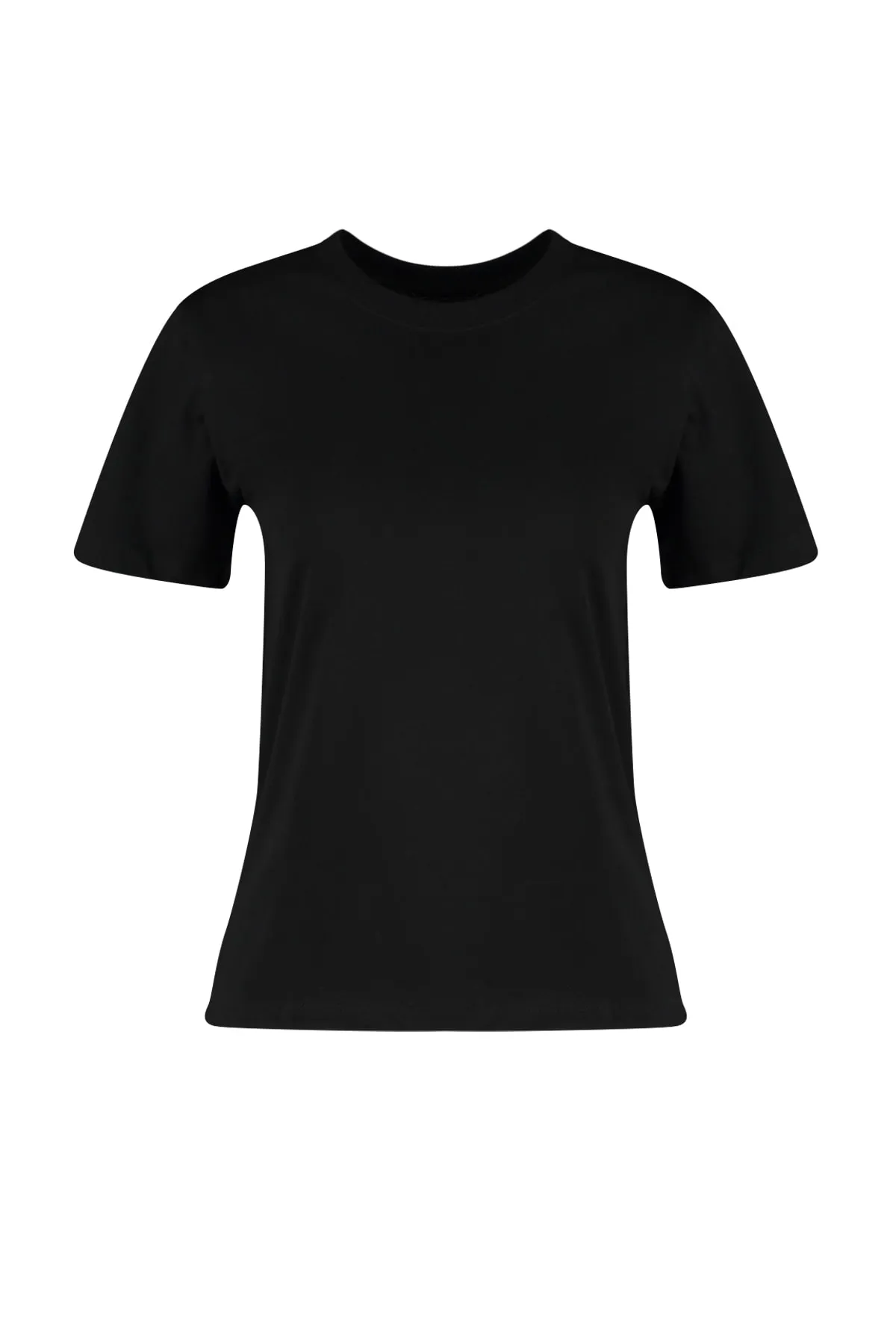 Trendyol Collection  Schwarzes Premium-Basic-Strick-T-Shirt mit Rundhalsausschnitt aus 100 % Baumwolle TWOSS23TS00042