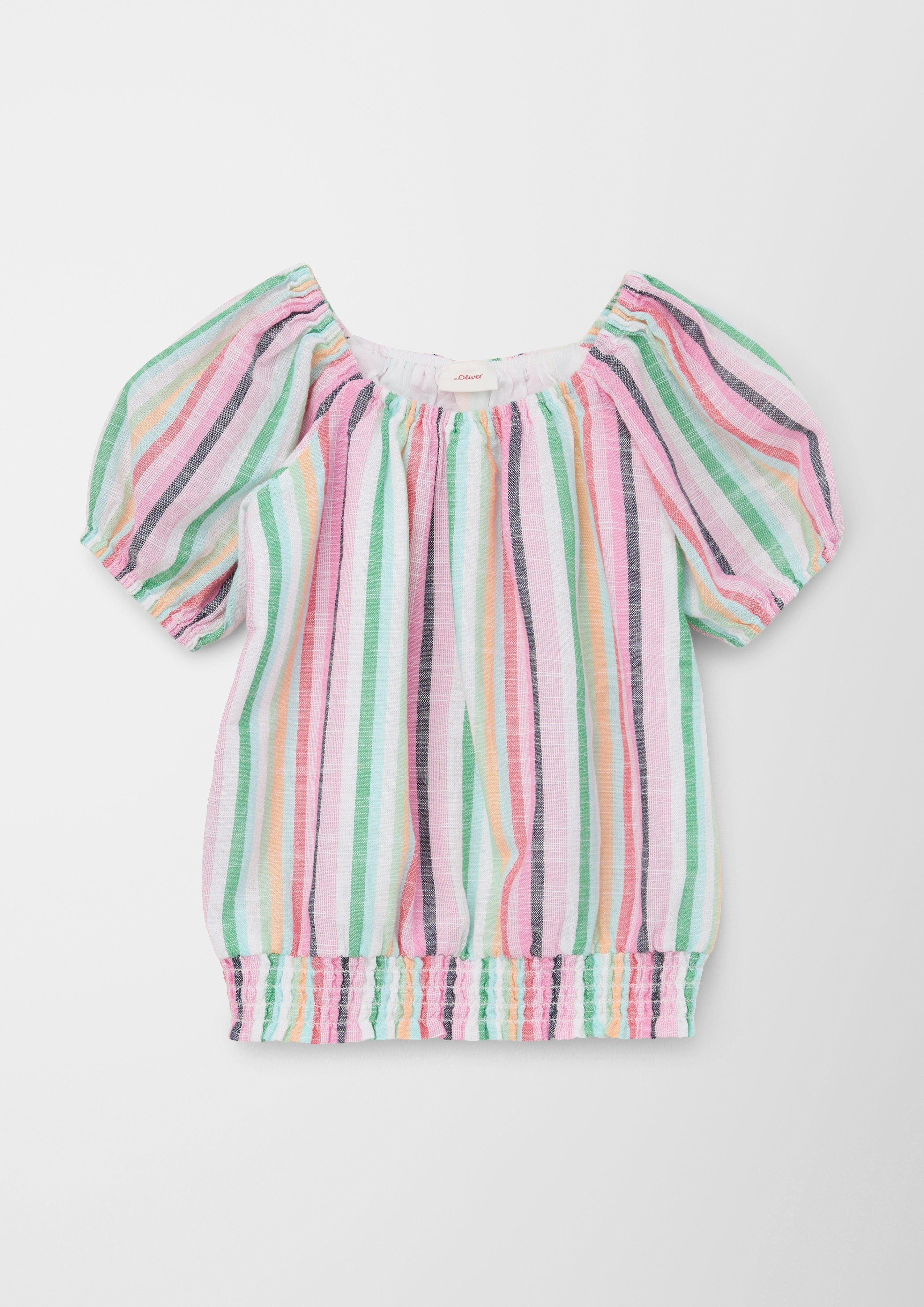 s.Oliver Kurzarmbluse Bluse mit Streifenmuster Smok-Detail