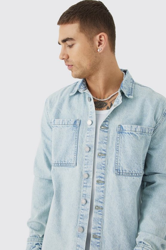 Langärmliges Denim-Overshirt