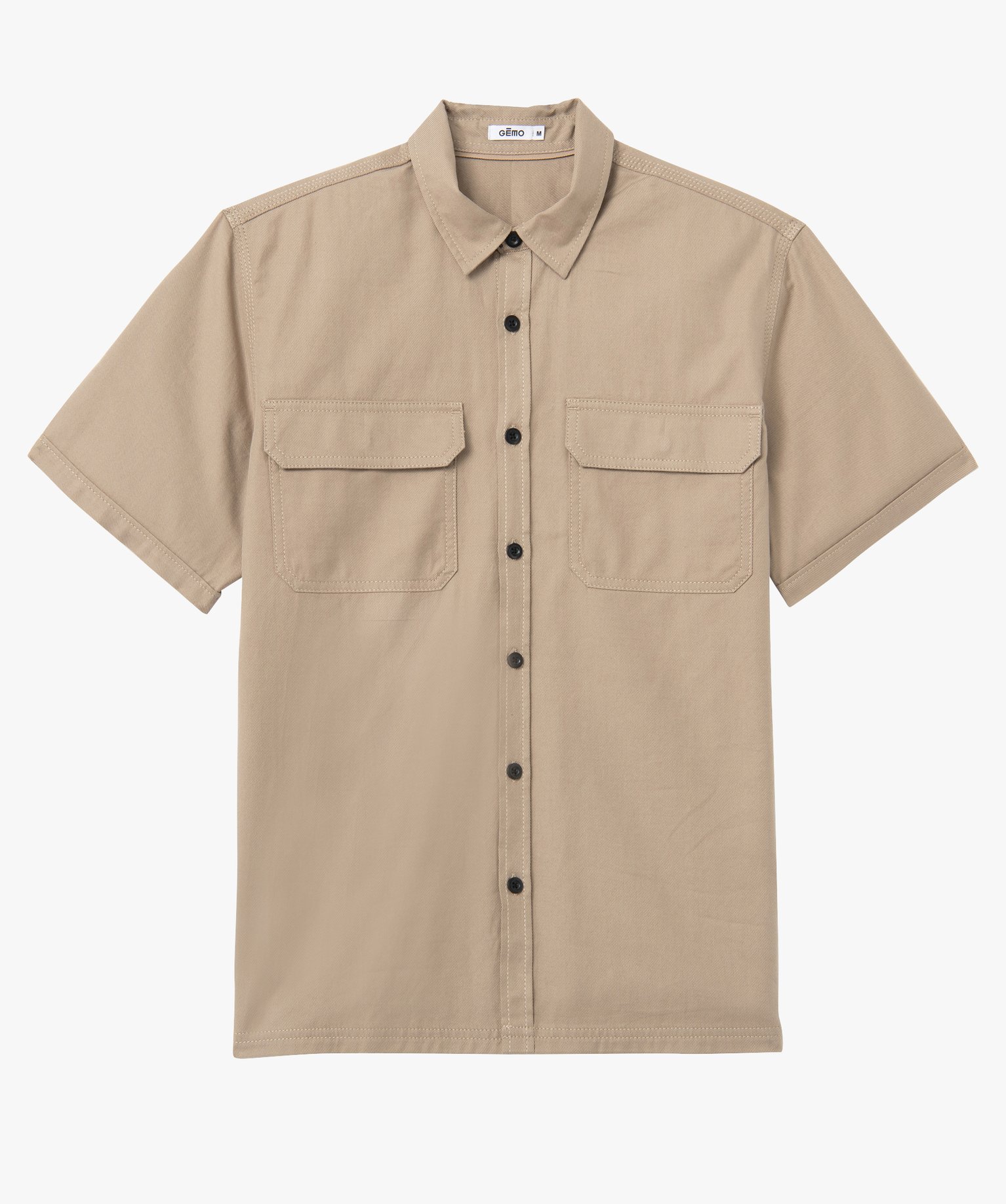 Chemise homme à manches courtes en twill de coton beige | GEMO
