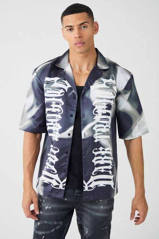Kurzärmliges Satin-Hemd mit Print