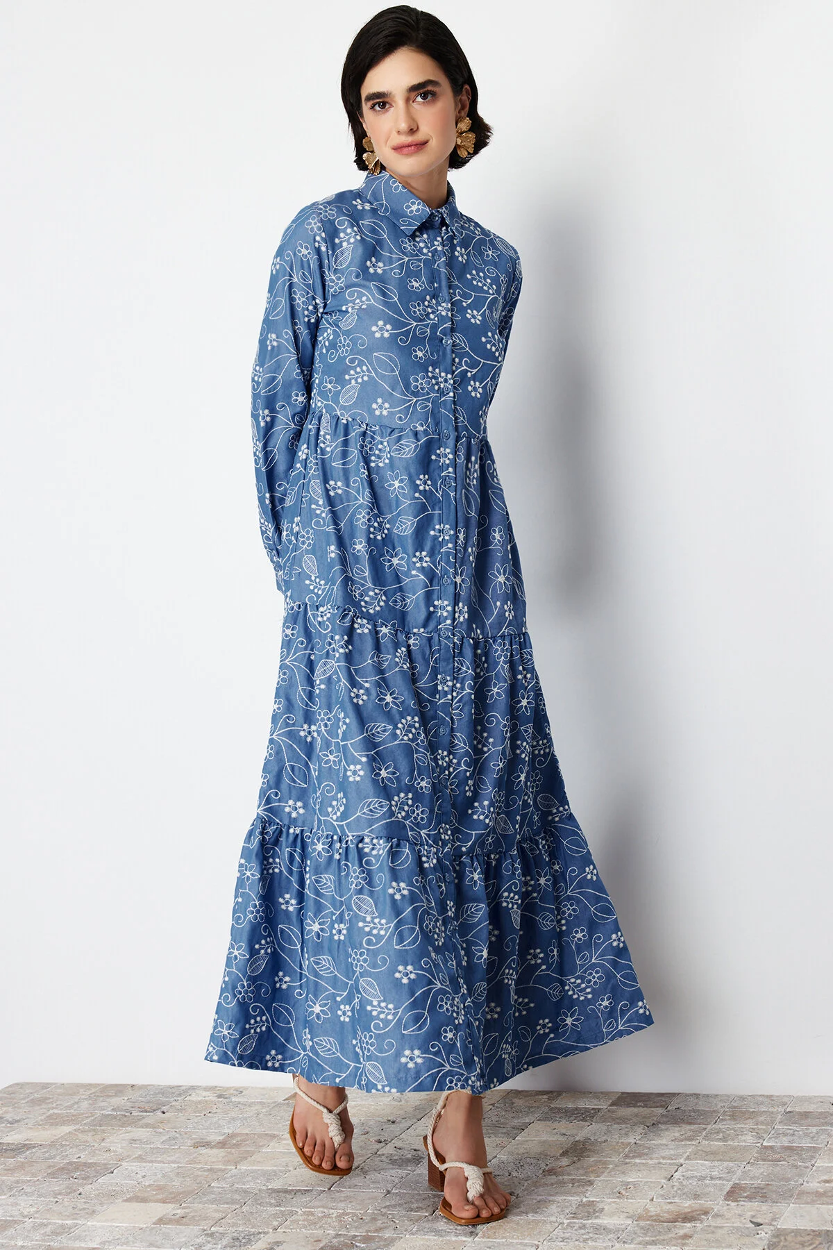 Trendyol Modest  Hemdkleid aus gewebter Indigo-Baumwolle TCTSS24EB00091