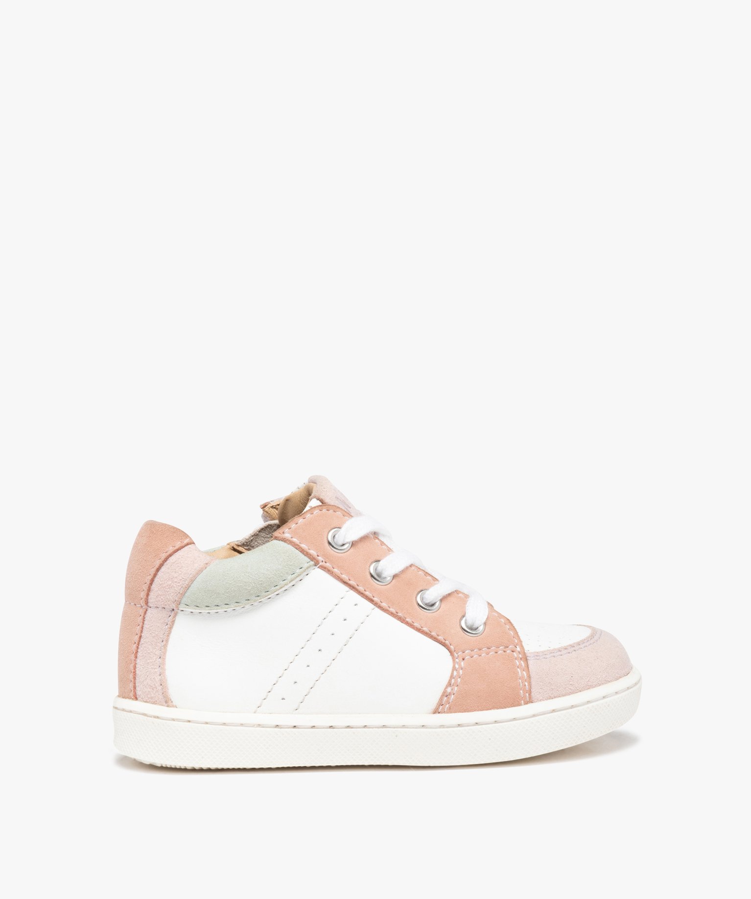 Baskets bébé fille dessus cuir à lacets et zip – NA! blanc | GEMO