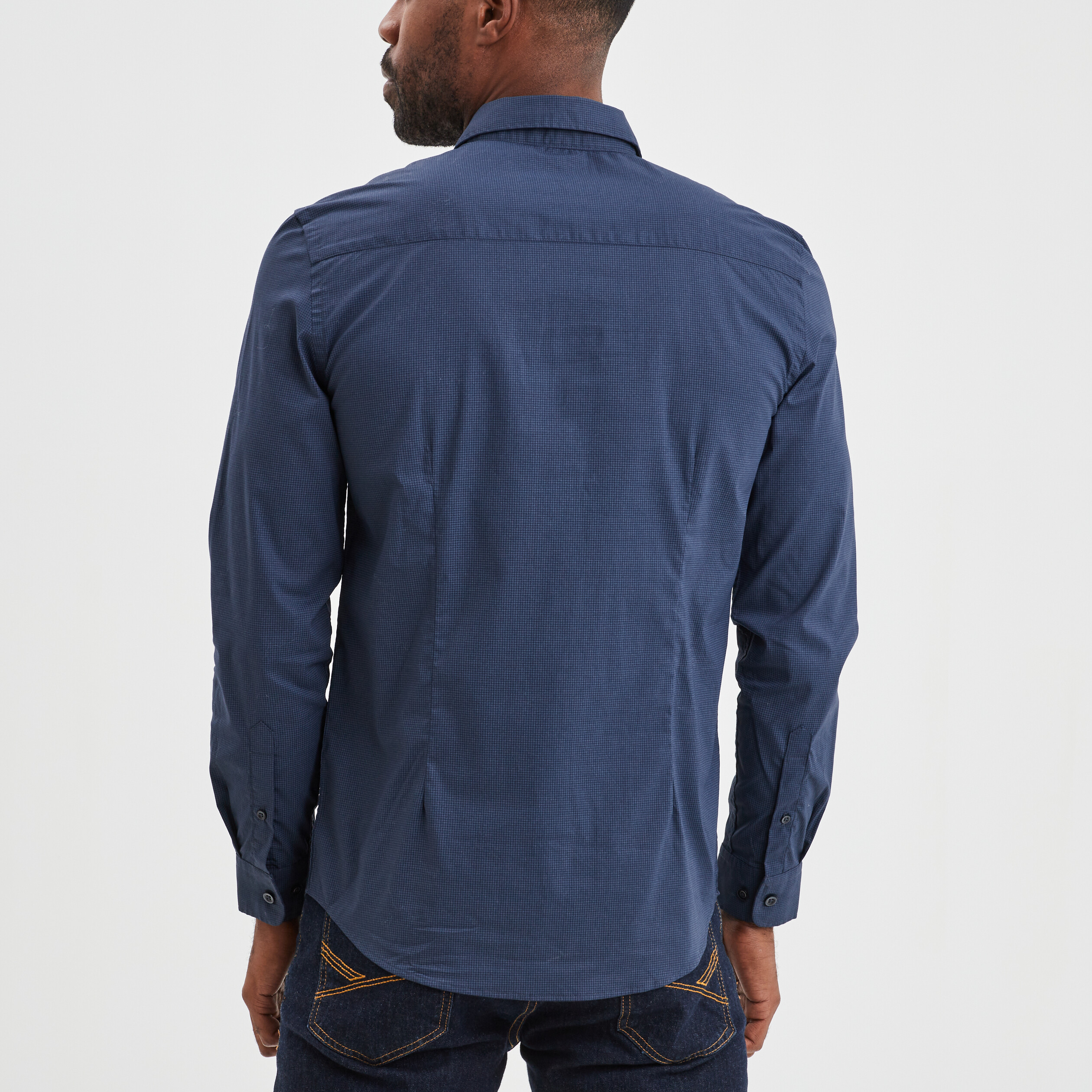 Chemise ajustée col français bleu marine homme | La Halle