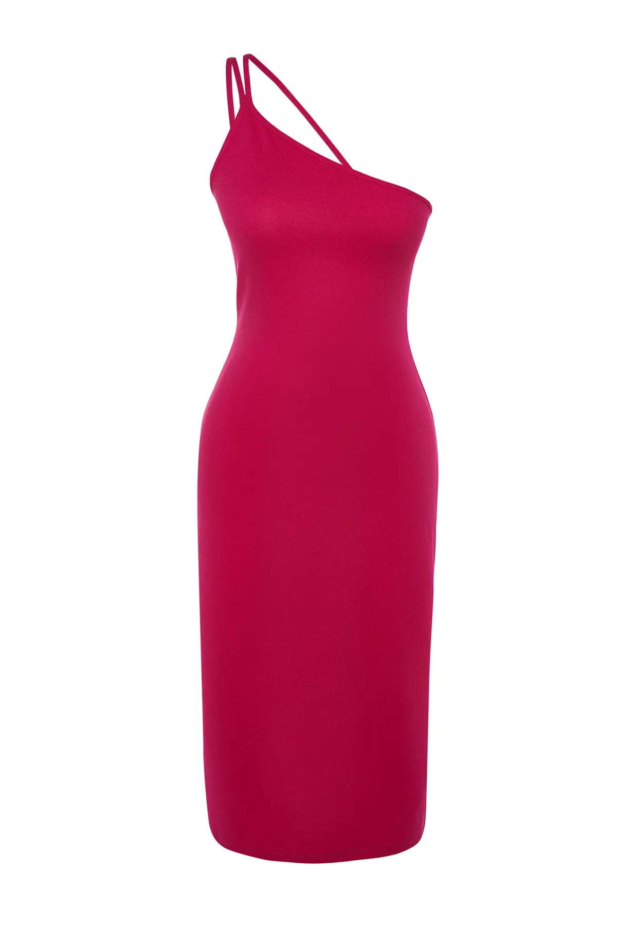 Trendyol Collection  Fuchsia One-Shoulder-A-Linie Midi-Strickkleid mit Kreppträgern TWOSS23EL02303