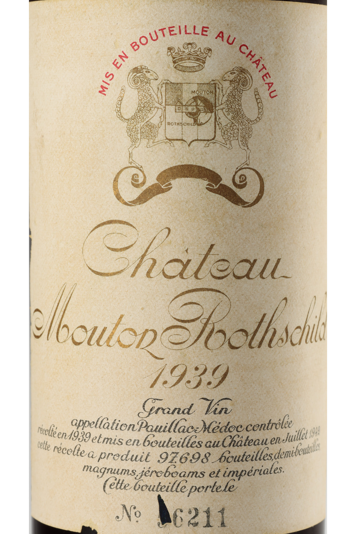 Vin 1939 CHÂTEAU MOUTON ROTHSCHILD 1939, Pauillac. Vin ancien - SoDivin