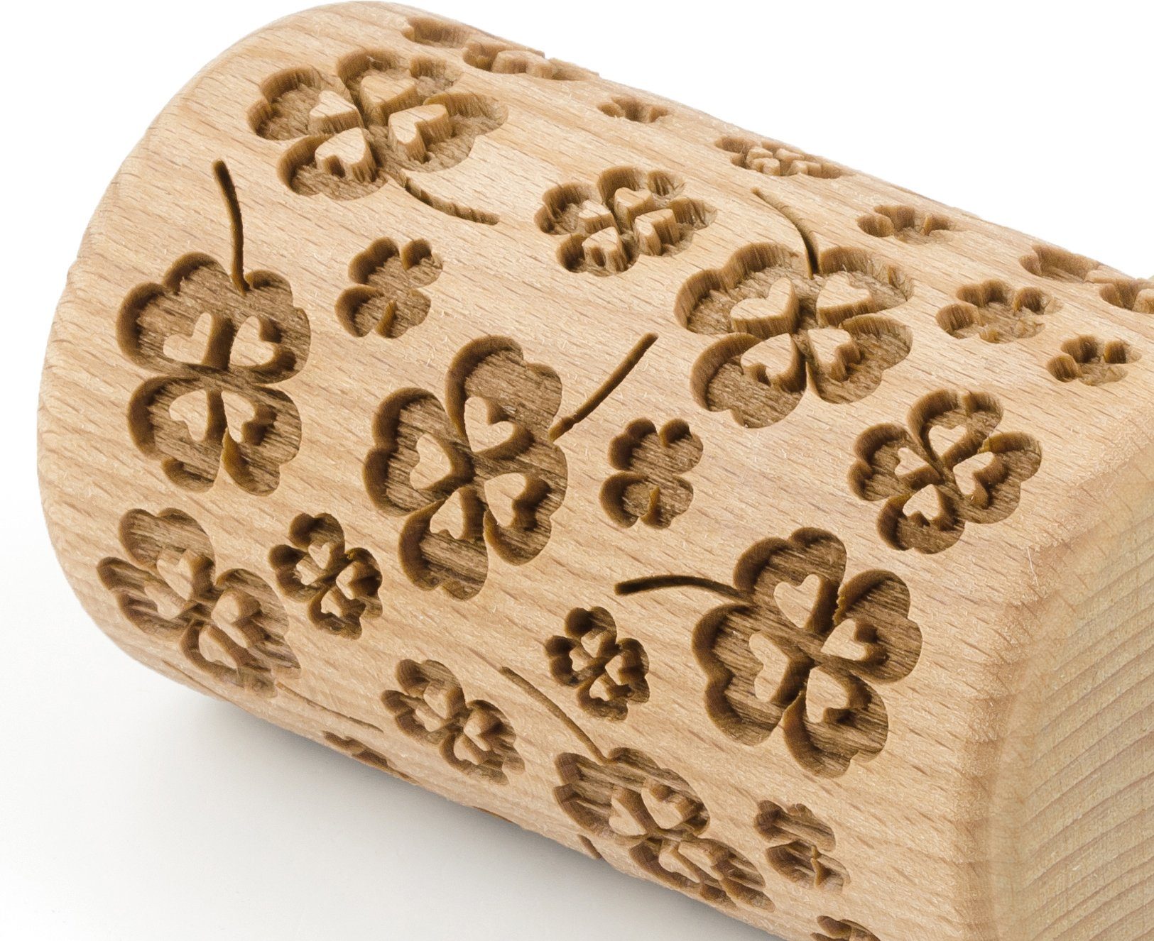 folkroll Teigroller 3D-Motiv-Teigrolle Buchenholz, Kleeblatt