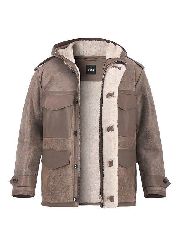 BOSS Black, Lammfelljacke mit Kapuze Maddux, taupe