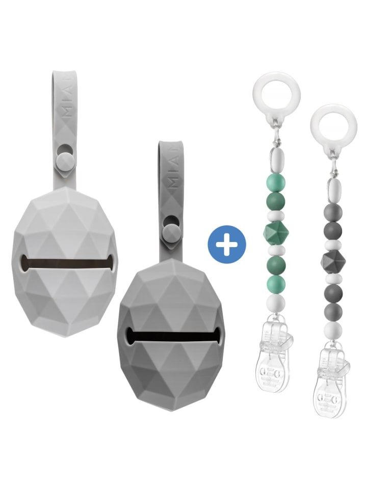 MiaMia 4-tlg. Schnuller-Zubehör-Set - 2x Silikon-Schnullerbox in grau,gruen günstig kaufen onesize
