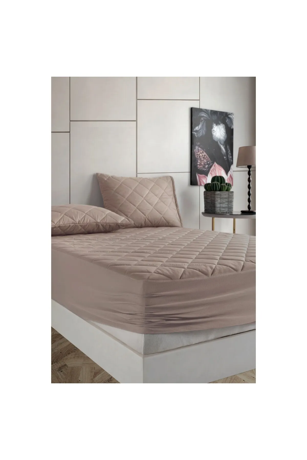 Formeya  Pamukkale Bunte Matratze, braun, 100 % Baumwolle, gesteppt, flüssigkeitsbeständig, Matratzenlaken mit Spannbettlaken