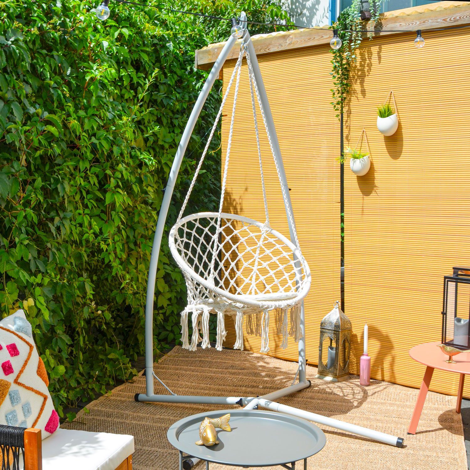 AMANKA Hängemattengestell Hängesessel Gestell Outdoor bis 120kg 215cm, Stahlrohr Ständer für Hängestuhl