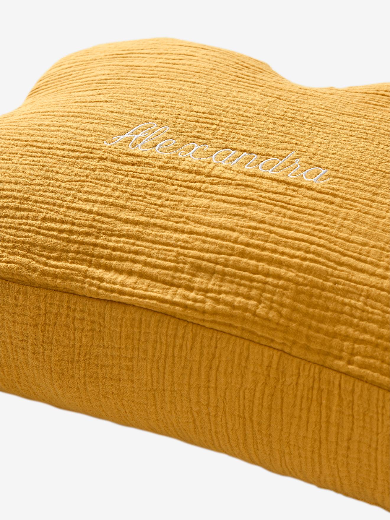 Coussin personnalisable gaze de coton Nuage moutarde
